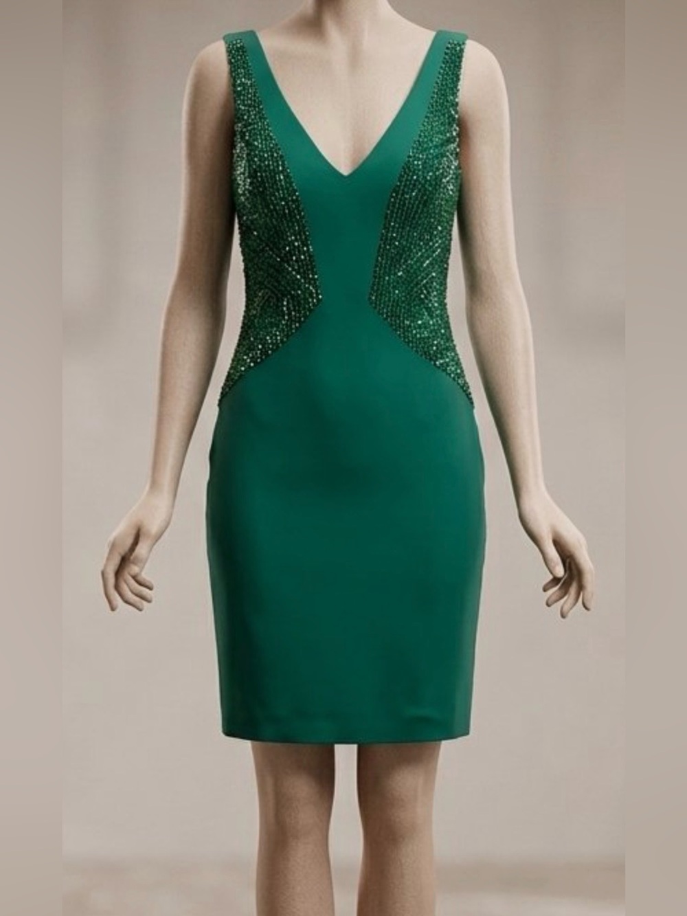 Vintage Black Tie Oleg Cassini Elegant Green Beaded cocktail Dress US Size 8 EUC